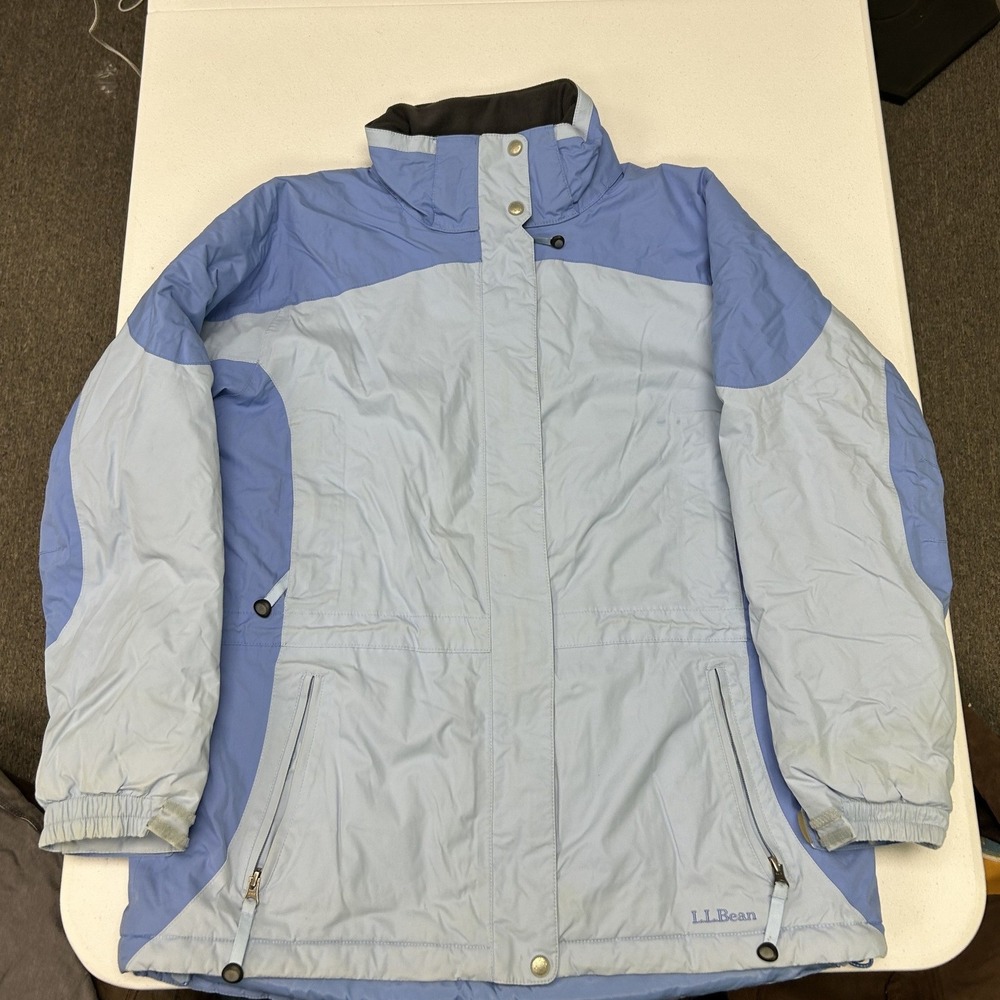 LL Bean Insulated Jacket Womens L Blue Colorblock Full Zip Puffer 0PH15